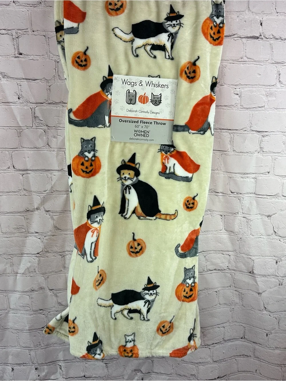 NWT Halloween Cat Fleece Throw blanket whimsigoth witch pumpkin crazy cat lady